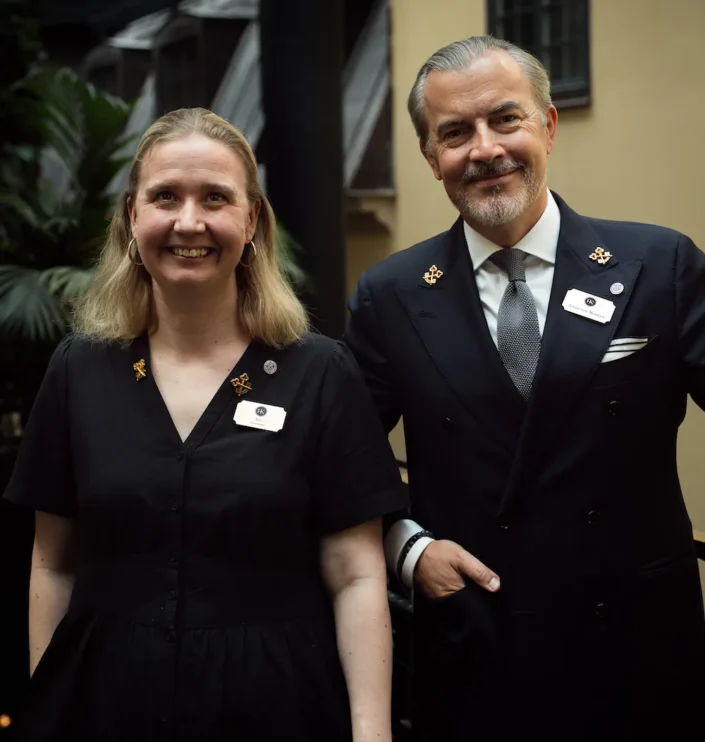 Two concierges with Les Clefs d'Or pins at Hotel Kungsträdgården Stockholm