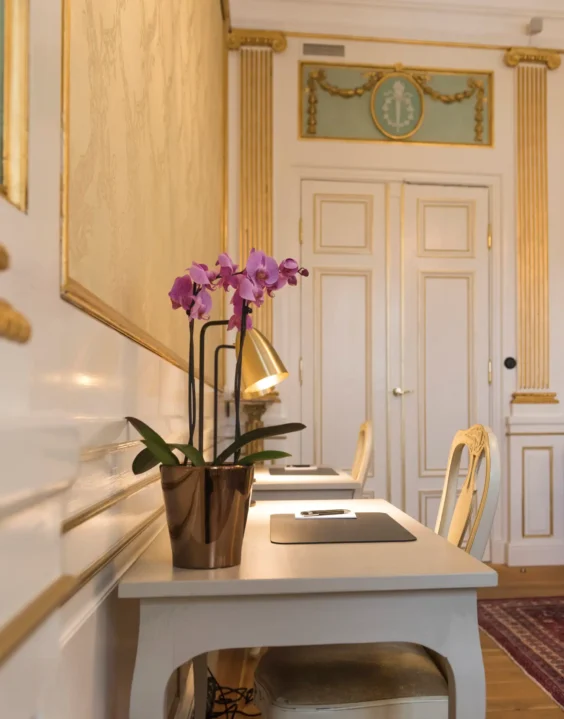 Desk with orchid in the lounge, Hotel Kungsträdgården Stockholm